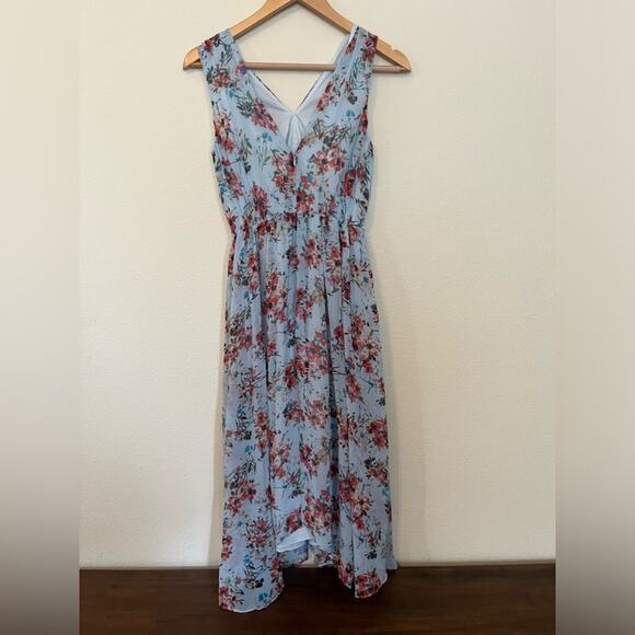 Likely floral V neck handkerchief hem sleeveless boho feminine midi dress - Picture 8 of 14